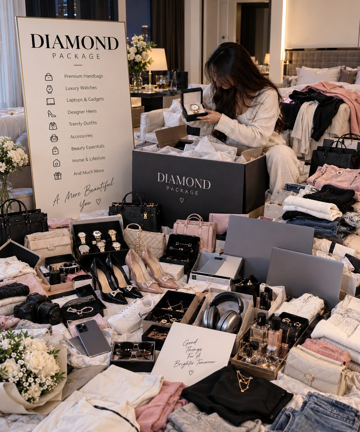 A Diamond package unboxing — handbags, watches, gadgets, heels and beauty products