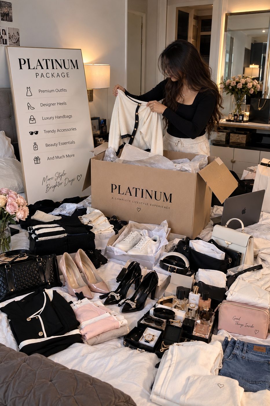 A Platinum package unboxing — outfits, heels, handbags, watches and beauty products